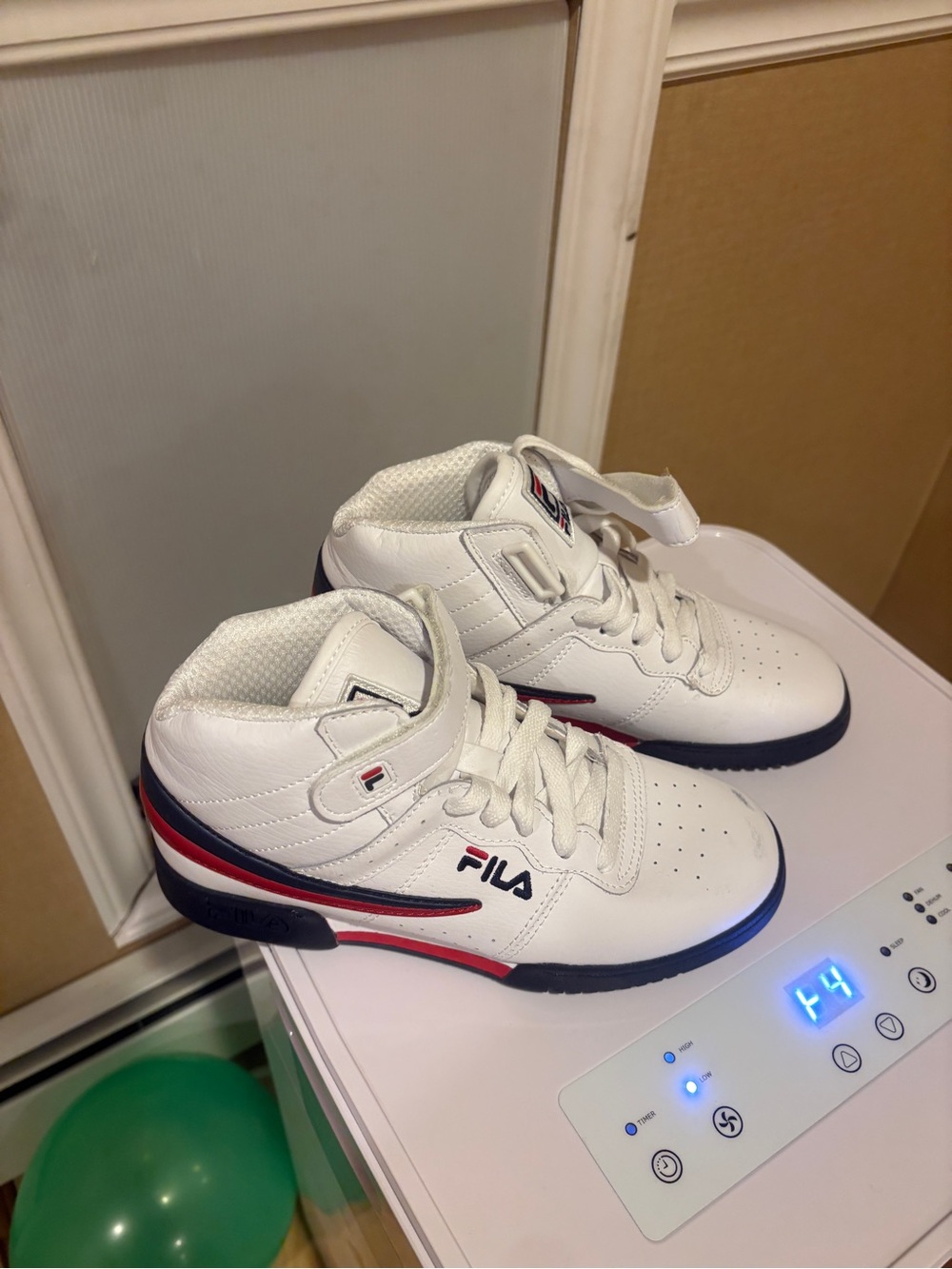 Fila Kids White High-Top Sneakers with Navy and Red Trim